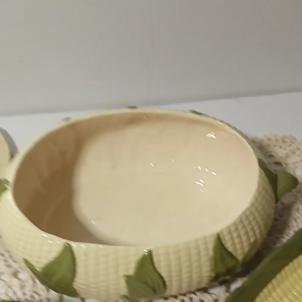 Vintage MCM Ceramic Corn Design Dish Set with Lid and Salt Shakers